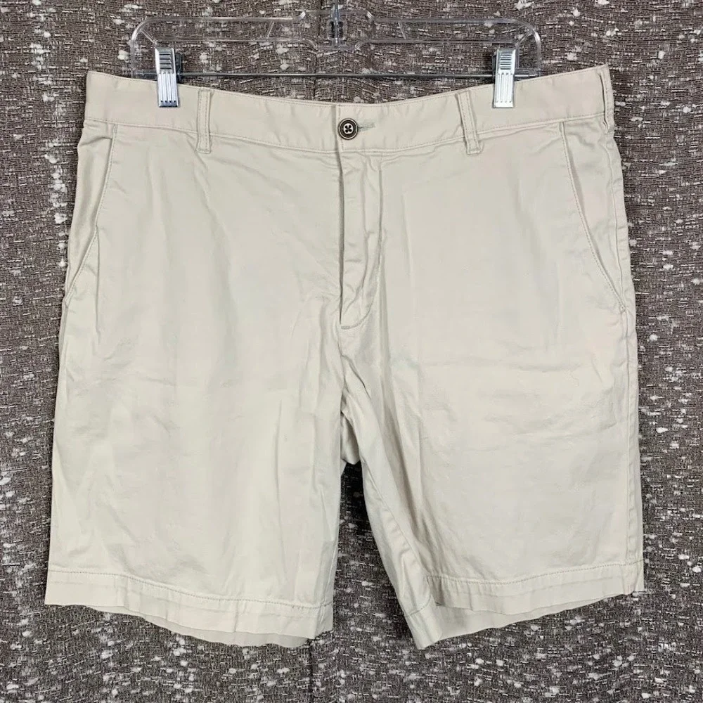 Faherty All Day Shorts Mens 35 Khaki Beige Flat Front Chino 9 Inch Inseam